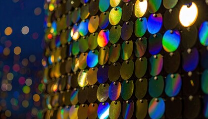 Iridescent Sequin Texture with Rainbow Shimmer and Bokeh Lights