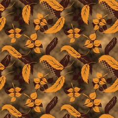 Multicolored abstract seamless background with leaves, suitable for printing on fabric, paper. Colorful texture with floral leaves.