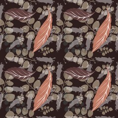 Multicolored abstract seamless background with leaves, suitable for printing on fabric, paper. Colorful texture with floral leaves.