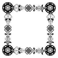 Black white square frames with flowers .
Graphic design with regular shapes as template, or tile.
