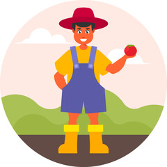 Gardener Holding a Tomato Vector Illustration