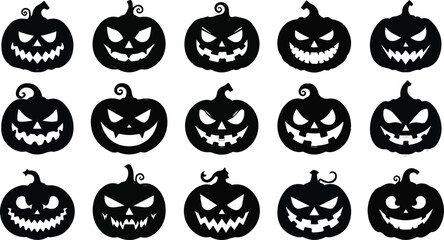 Collection of Halloween silhouette icons and characters.