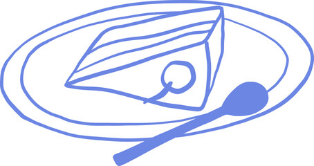 Line Art Dessert Plate Slice Of Cake