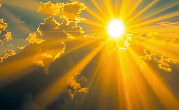 Sun's rays shine through the clouds.