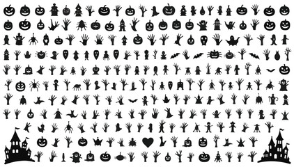 Collection of Halloween silhouette icons and characters.
