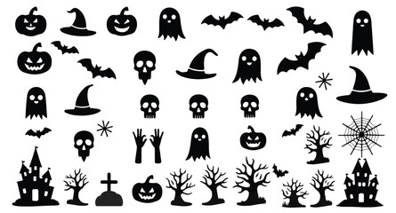 Collection of Halloween silhouette icons and characters.