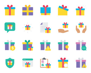 Flat color icons set for Surprise gifts