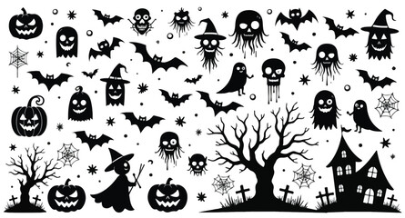 Collection of Halloween silhouette icons and characters.