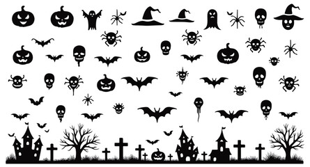 Collection of Halloween silhouette icons and characters.