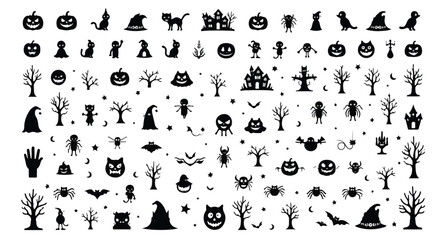Collection of Halloween silhouette icons and characters.