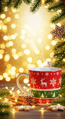 Cozy Christmas Mug with Festive Decorations and Lights