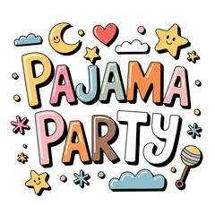 Fototapeta premium Colorful Pajama Party Illustration with Moon Stars and Heart Featuring Fun Sleepover Theme for Childrens Designs and Invitations