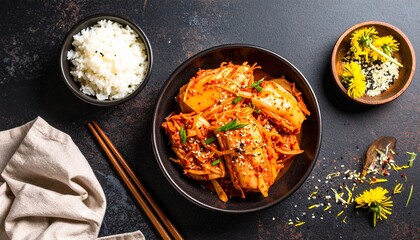 Dandelion Kimchi, Korean food. 
