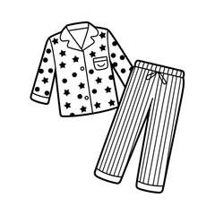 Black and White Pajama Set Illustration with Star and Dot Pattern for Cozy Nights