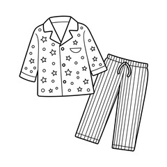 Cute pajama set coloring page with stars and stripes for children bedtime stories and design elements ideal for creative projects