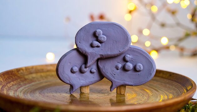 Lavender Clay Chat Bubbles on Brown Plate