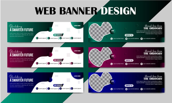 Web Banner Designs: Modern and sleek website banner designs for businesses, conveying a message of innovation and progress, offering versatility for different platforms and audiences.