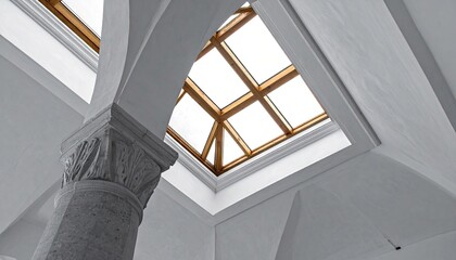 Obraz premium Elegant White Interior with Skylight and Column
