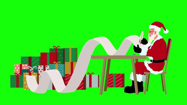 Santa Claus Writing Gift List, Christmas Motion Graphic with Green Screen Background