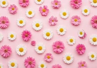 Obraz premium Pink and White Daisy Flowers Pattern Background