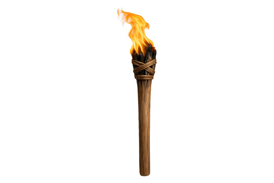 Burning Wooden Torch Isolated on a Transparent Background