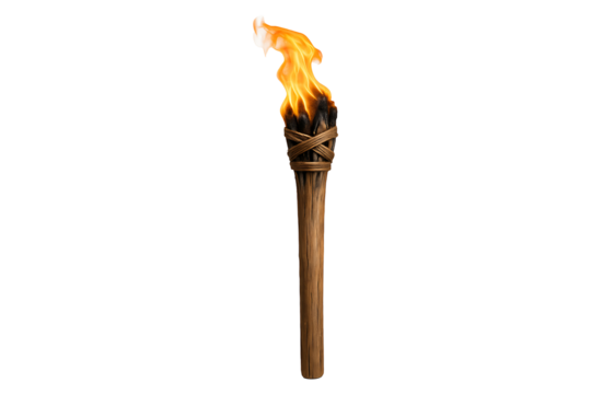 Burning Wooden Torch Isolated on a Transparent Background - Powered by Adobe