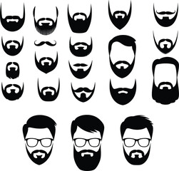 Collection of black beard and mustache styles vector icons facial hair