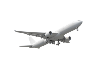 A passenger airplane soaring gracefully through the sky, showcasing its impressive design and powerful engines