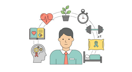 Balanced Life Wellness And Self-Care Lifestyle Concepts With Icons