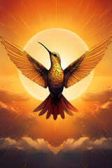 Golden sky uplifting a hummingbird, encouraging students to explore science with empathy, design with responsibility, and lead with kindness for sustainable futures.
