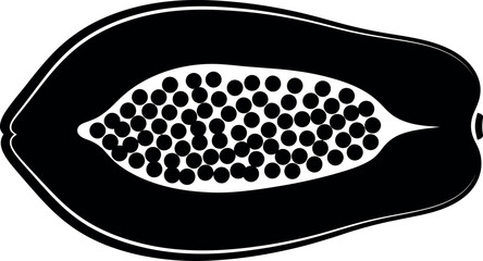 Black and white papaya slice silhouette with seeds isolated on vector