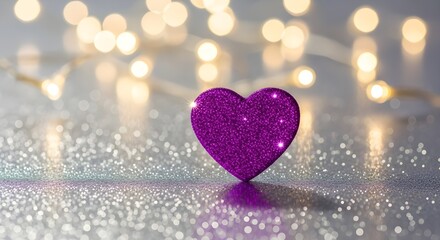 Fototapeta premium Sparkling Purple Heart Illuminated by Twinkling Lights