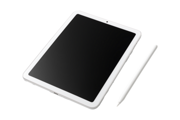 Touchscreen Device and Pen Isolated on a Transparent Background