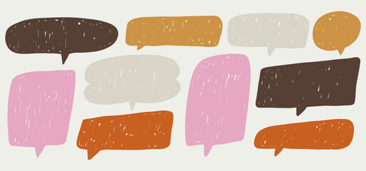 Collection of hand drawn speech bubbles. Speech balloon, frames, fluffy, ornaments, curves