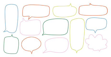 Collection of hand drawn speech bubbles. Speech balloon, frames, fluffy, ornaments, curves