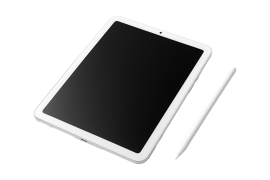 Touchscreen Device and Pen Isolated on a Transparent Background