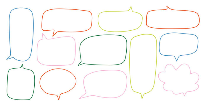 Collection of hand drawn speech bubbles. Speech balloon, frames, fluffy, ornaments, curves