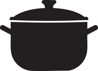 Black silhouette of a cooking pot with lid isolated on white background