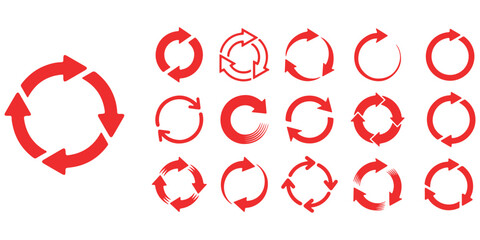 Circle arrow icon set. Symbol of reload, refresh, loading, recycle and repeat. Interconnecting round arrow vector icons set. Circle arrow icon set. circular arrow icon, refresh icon. Vector for web.10