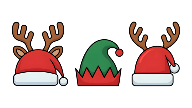 Christmas hats and reindeer antlers , isolated on white background. - Powered by Adobe