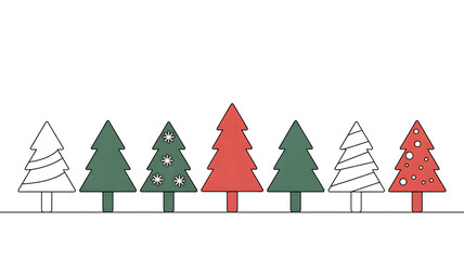 Fototapeta premium Christmas holiday trees in red and green arranged for Christmas celebration, isolated on white background.
