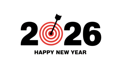 Target 2026 success Happy New Year celebrations, isolated on white background.