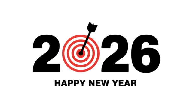 Target 2026 success Happy New Year celebrations, isolated on white background.