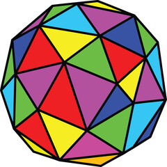 Fototapeta premium Abstract geometric sphere composed of colorful triangular facets in a repeating pattern
