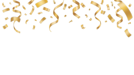 Christmas Golden confetti falling for celebration and success moments, isolated on white background.