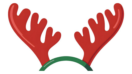 Festive red reindeer antlers headband for holidays, isolated on white background.