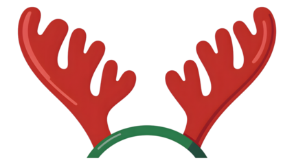 Festive red reindeer antlers headband for holidays, isolated on white background.