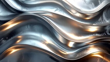 Luxurious abstract background featuring flowing waves of liquid silver and gold metal, creating a modern and elegant texture with glossy reflections - Powered by Adobe