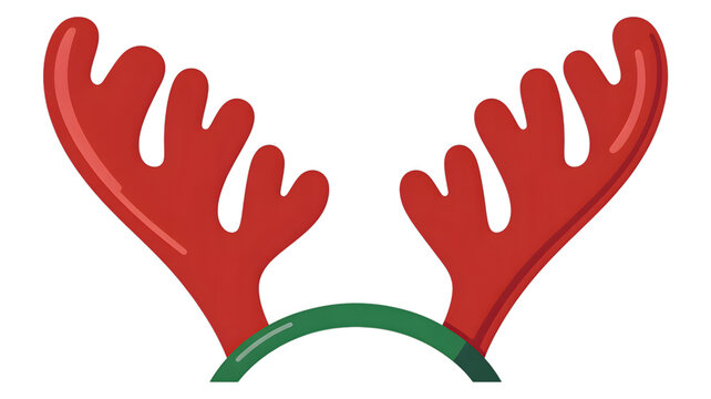 Festive red reindeer antlers headband for holidays, isolated on white background.