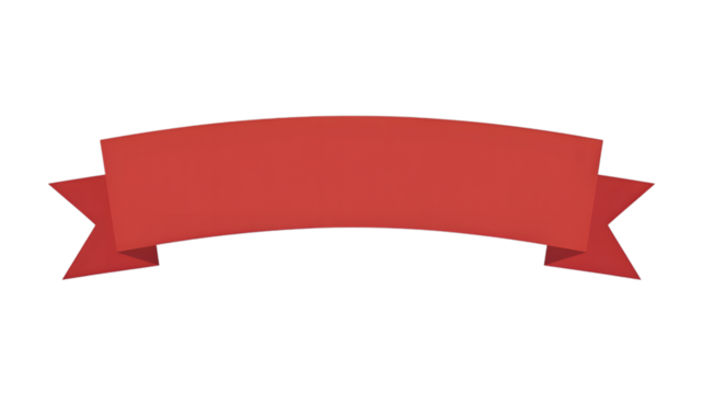 Bold red ribbon banner for sale announcements, isolated on white background.